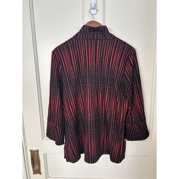 Ali Miles Striped Button Closure Blouse Womens Size Small Red Black Boho Career - Picture 5 of 11